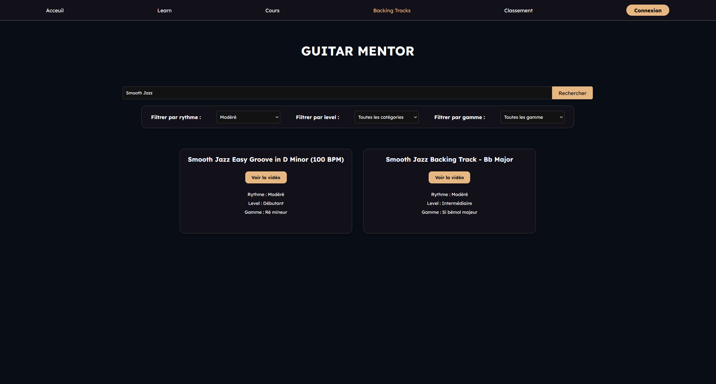 barre de recherche pour backing track
